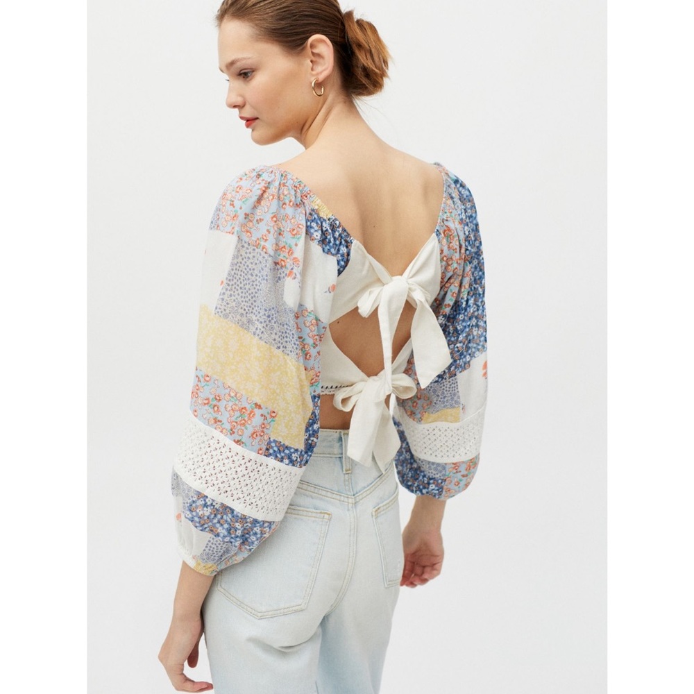 UO issa embroidered patchwork blouse